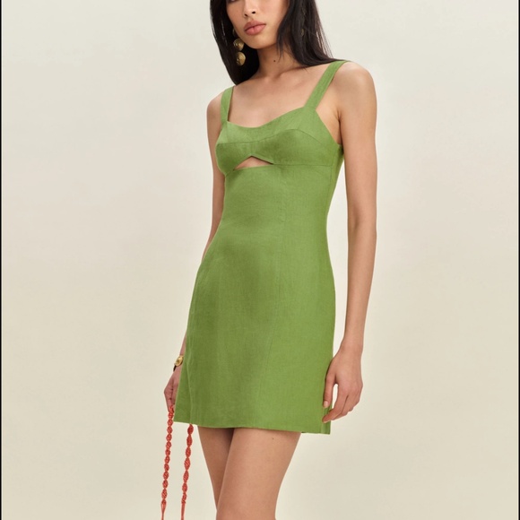 Reformation Belma Linen Dress Green - Size 4 - Picture 5 of 5